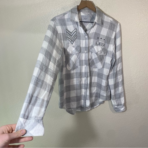 Rails Pepper Military Plaid Shirt Size XS Rayon Button Down Flannel Top - Picture 4 of 9